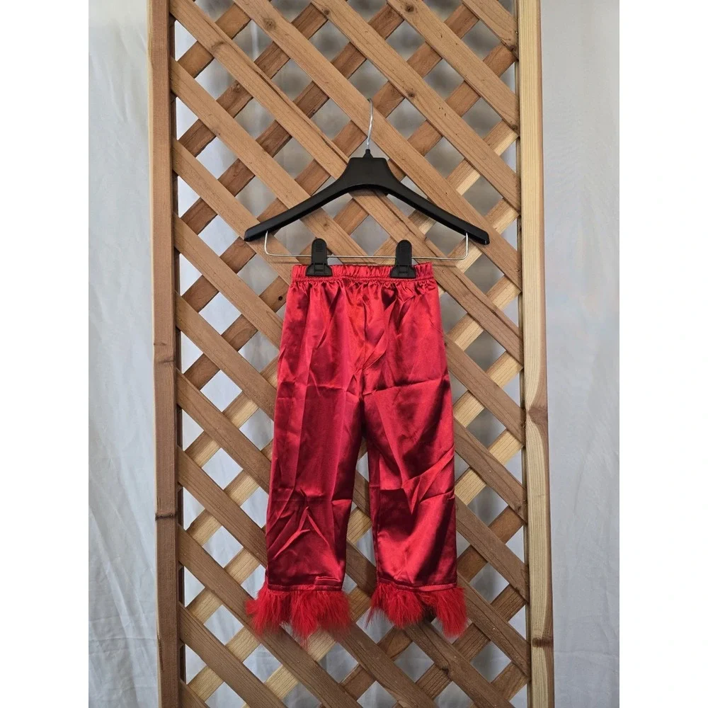 NEW Toddler Satin Pajama Set - Feather‎ Trim Shirt, Pants - Red - Size Ages 2-3